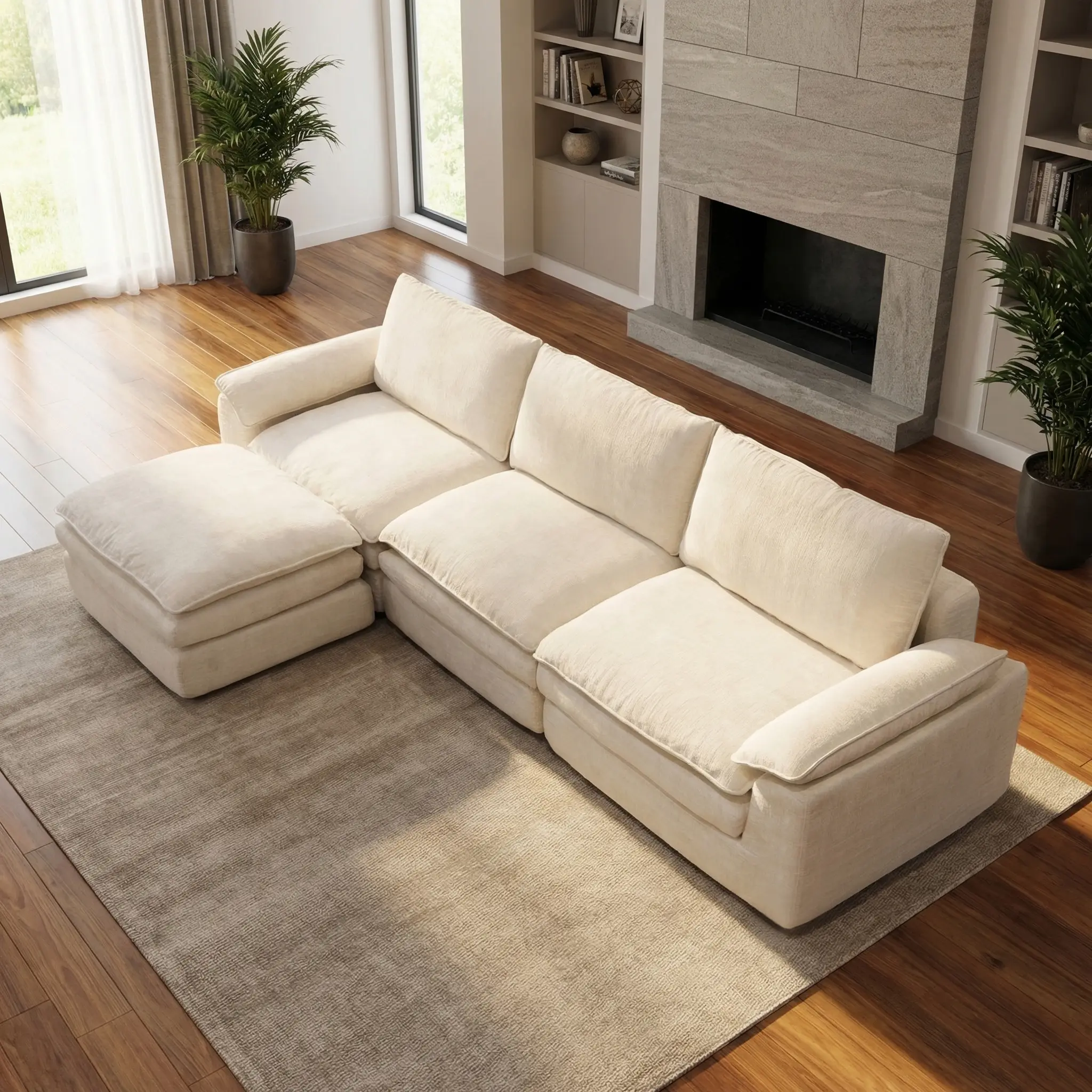 L-Shaped Boneless Down-Filled Convertible Sectional Comfy Couch - Reversible Chaise or Couch, Soft Gray Chenille Knit Fabric, Memory Foam Extra-Wide Multiple Seats, Modern Upholstered Sofa, Fully Assembled Cloud X Apartment Living Room Furniture
