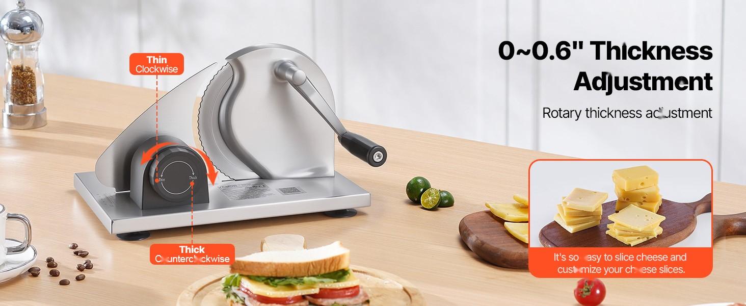 Manual Bread Slicer with Adjustable Thickness 0 To 0.6 Inches, Hand-Cranked Slicer for Homemade Bread, Serrated Stainless Steel Blade for Kitchen, Home Use, Restaurant, Bakery, Catering and Party Prep