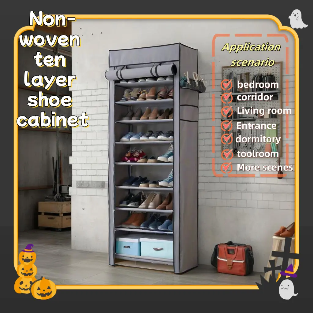 1pc 10-Tier High Capacity Shoe Rack Manager with Dust Cover, 9 Grid Shoe Rack, Tube Diameter 12mm, Entrance Shoe Rack Saves Space, Easy to Assemble, Suitable for Household Shoe Racks and Closets ，shoe storage organizer，storage and organization campingesse
