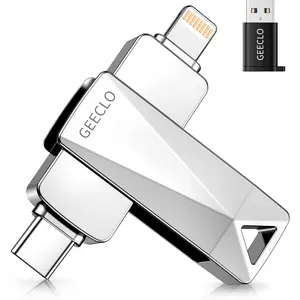 GEECLO 1TB USB Flash Drive Intended for iPhone iPad,Memory Stick Storage for Photos and Videos Backup,Compatible with iPhone iPad Android PC,Plug and Play,NoApplication Required Metallic Silver
