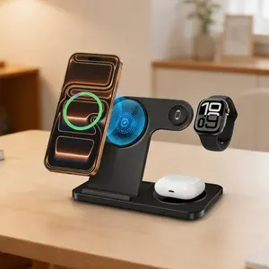 3-in-1 Magnetic Wireless Charging Station, 15W Foldable Fast Charger Stand for iPhone 17/16/15/14/13/12 Series, Apple Watch Ultra/SE/11/10/9/8/7/6, AirPods 4/3/Pro/Pro 2