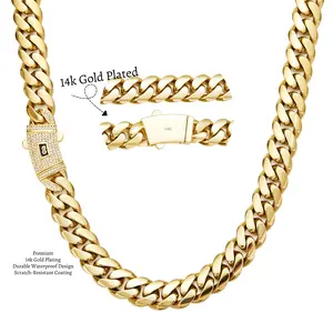New 14K Gold-Plated Miami Cuban Link Chain New Anti-rust Technology  Waterproof Fade-Proof Hypoallergenic 6-14mm Sizes Timeless Shine for Every Look Valentine's Day gift