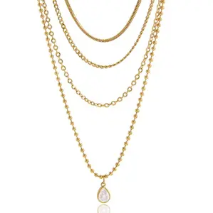 CORONÉ 4-Layer Minimalist Necklace for Women Stainless Steel Hypoallergenic Tarnish-Free Waterproof