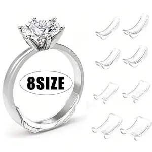 Invisible Ring Size Adjuster, 8 Sizes Reusable Ring Guard, Flexible Resizer Tightener for Loose Rings, Unisex Ring Fixer with Polishing Cloth