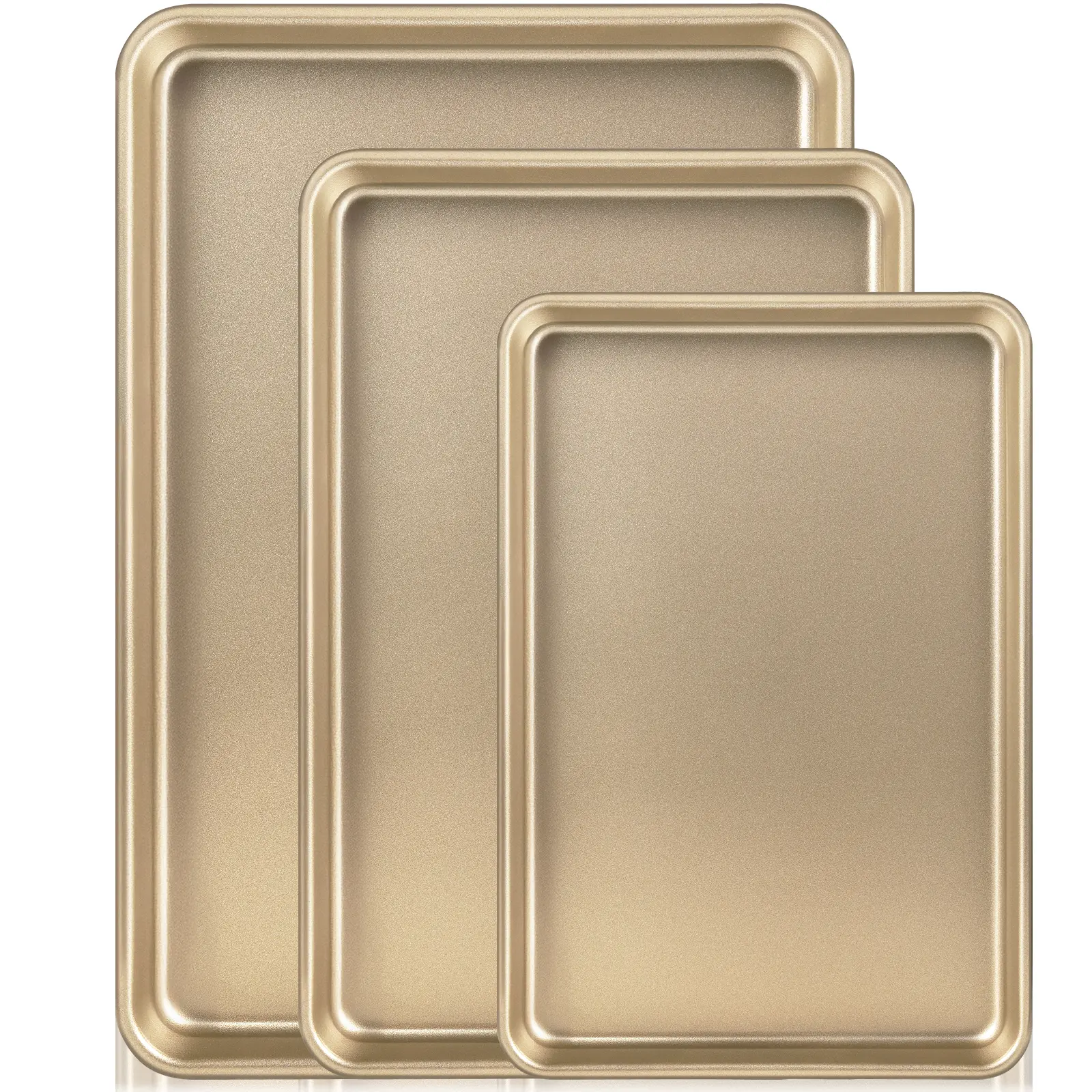 3-Piece Commercial-Grade Baking Sheet Pan Set Nonstick Half/Quarter/Jelly Roll Pans Heavy Duty Toaster Oven & Home Kitchen Compatible Tray Easy Clean Champagne Gold Finish (Champagne Gold)