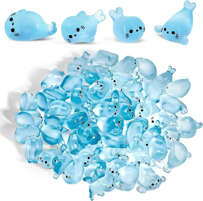 60PCS Glow-in-the-Dark Mini Resin Seal Ornaments Set - Collectible Figurine Miniatures, Decorative Mini Miniatures for DIY Fairy Gardens Home Decor, Easy to Place DIY Craft Projects Gifting