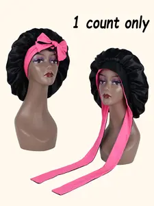 Women's Plus Size Satin Sleep Cap, Long Ribbon Design, Breathable, Adjustable Elastic Bath Hat, Comfortable and Secure Fit