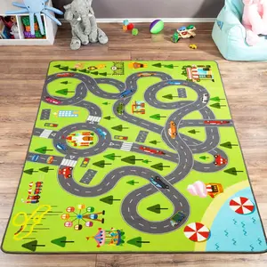 Kids Play Mat Rug, Fun and Educational City Play Rug for Hot Wheels Track Racing and Toys, Kids Carpet Playmat Area Rug for Children Bedroom Play Room Nursery, 4x6 Feet