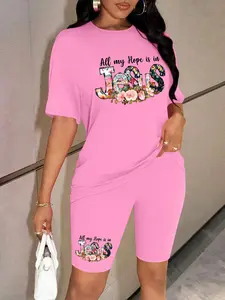 Personalized print pattern Women's Summer Casual 2-Piece Leisure Sports Set, Workout Sets, Stylish Print Comfortable for Daily Wear, Trendy Ladies Fashion Must-Have