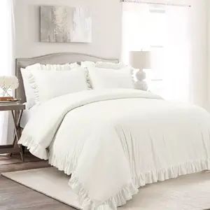 2pc Twin/Twin Extra Long Reyna Cotton Duvet Cover Set White - Lush Décor: Elegant Ruffle, Comforter Cover, OEKO-TEX Certified