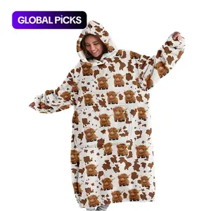Hoodie Blanket, Cute Highland Cow Print Wearable Blanket Hoodie, Warm and Cozy Unisex Adult Hooded Sweatshirt, Perfect Holiday, Valentine’s Day Gift, Soft Cozy Blanket #GLOBAL PICKS