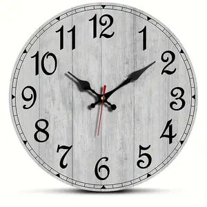 10 inch Vintage Wood Grain Silent Quartz Wall Clock - Round Gray Non-Ticking for Living Room, Bedroom, Office | Battery Operated (AA Not Included)