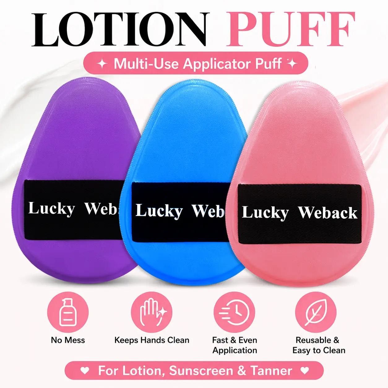 No Mess Streak-Free Self Tanner Mitt, Weback Large Reusable Sunscreen Applicator Puff for Tinted Sunscreen & Tanning Lotion, Non-Absorbent Washable Body Sponge, Perfect for Women Face and Body Sunless Tanning Application