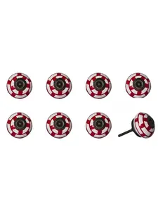 212 MAIN Hand-Painted White & Red Ceramic & Metal Drawer Pull Knobs, Set of 8, Traditional Home Decor, 1.5x1.5in, Large Appliance Parts & Accessories