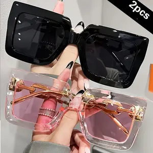 Women's 2-Pair Oversized Elegant Stylish Sunglasses - Rose Gold Metal Semi-Rimless Frame, Transparent Gradient UV400 Blue Light Blocking Lenses, Lightweight Sleek Vintage Eyewear, Fashion Accessories for Parties, Outdoor Activities