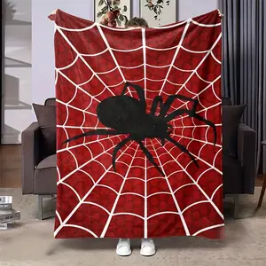 Cozy Red Spider Print Flannel Throw Blanket - Soft, Warm & Versatile For Naps, Sofa, Office Bed, Camping - All-Season Gift Idea
