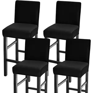 Bar Stool Covers Set of 4, Waterproof Barstool Seat Covers Stretch Counter Height Chair Covers for Pub Tall Chair with Backs, Bar Chair Covers for Kitchen Dining Room Cafe, Black