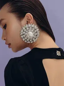 Elegant Rhinestone Accents Earrings, Multi-Layered Round Design, Perfect for Work Commute & Dates, Stylish Accessory, High Quality Earrings