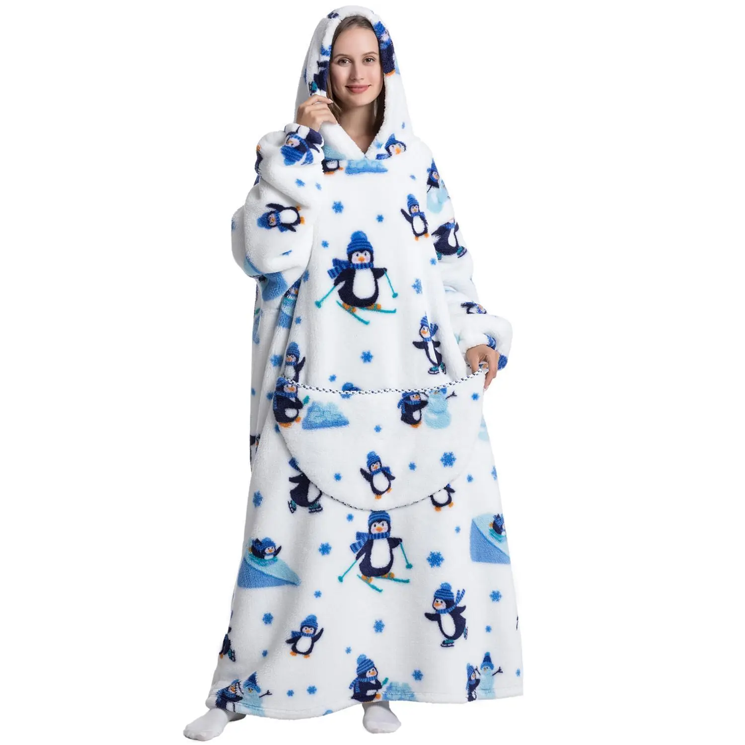 1-Piece Heavyweight Fleece Wearable Blanket - Adorable Animal Prints, Body-Warming, Cozy Aesthetic, Large Pockets, Christmas Home Bedding & Linens Throw Blanket for Home Use, Adorable Animals