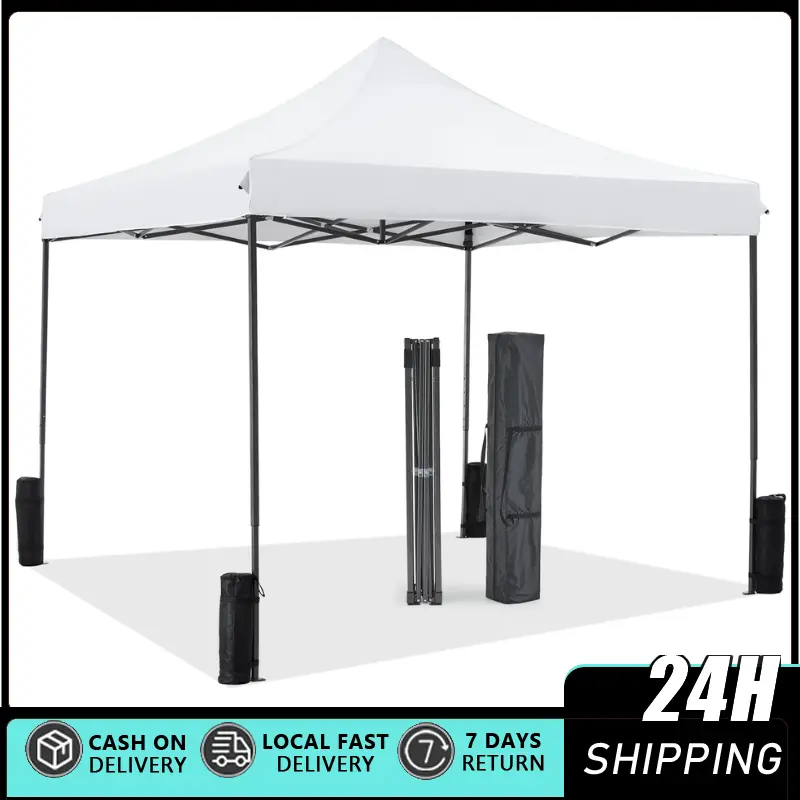 10x10ft Foldable Portable Metal Pop Up Sun Shield Canopy Tent - 1-Push Easy Setup, Adjustable Height, UV Prevention Cover, Versatile Outdoor Shelter for Events, Camping w/ STO-N-Go Bag