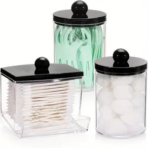 3-Piece Cotton Swab Organizer Set, Household Storage Organizer, Bathroom Storage Box & Container, Storage Bottles, Plastic Containers, Plastic Bottle with Lid, Ideal for Cotton Rounds, Floss