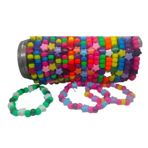 20 Single Kandi  Bracelets Neon Colors W/Star Pony Beds Get Ready for EDC