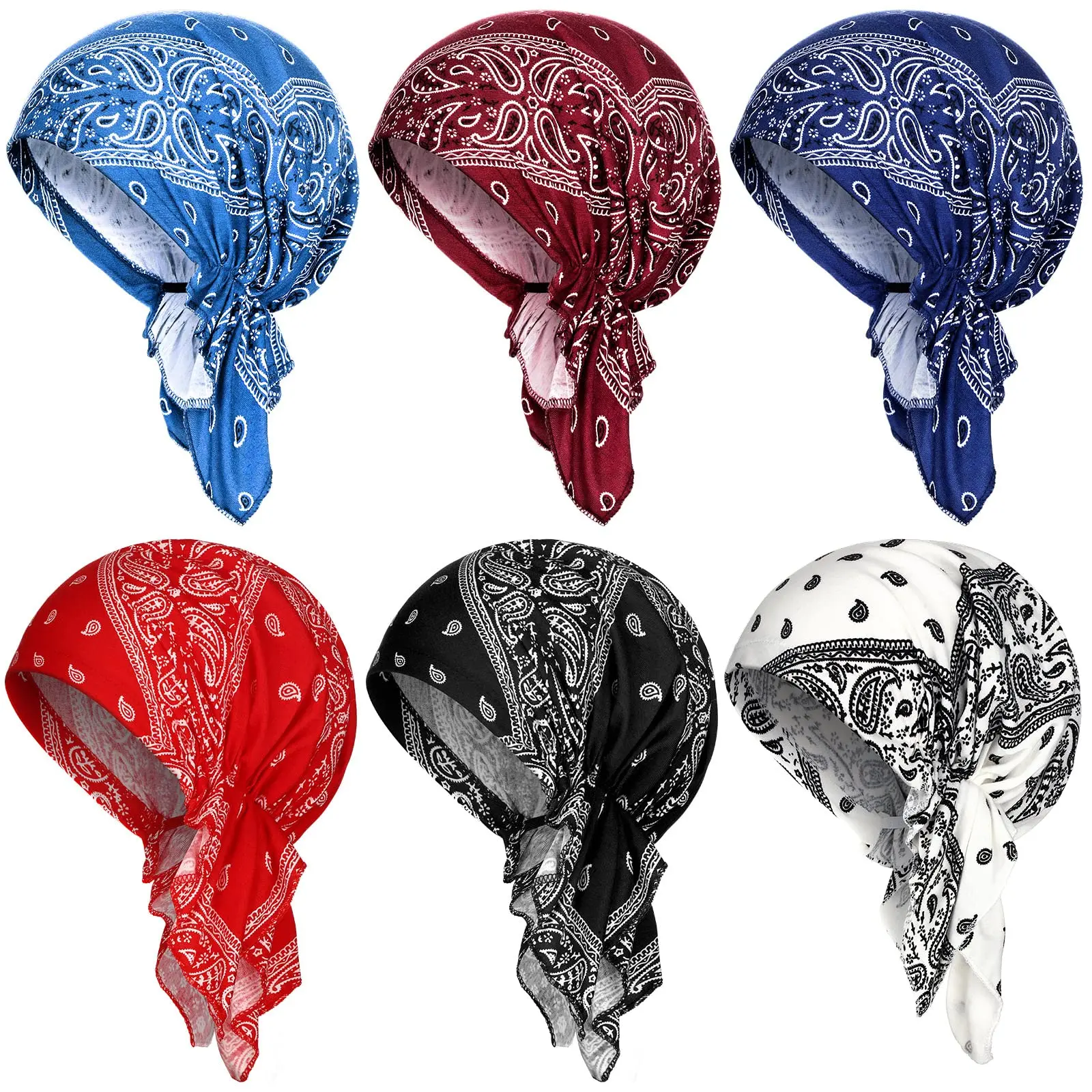Women's 6-Pcs Pre-Tied Chemo Headwear Set - Fashion Headscarf, Scarf Bandana, Headscarf Cap, Hair Scarves for Yoga, Running