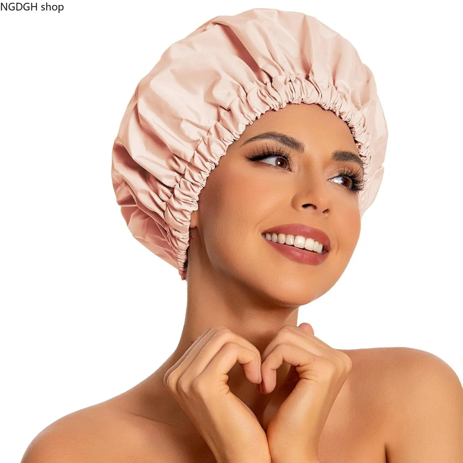Women's Nylon Satin-Lined Reusable Waterproof Shower Cap for Bathroom Women Adults - Soft Elastic Band, Large Washable Design, Showercap, Hair Cap