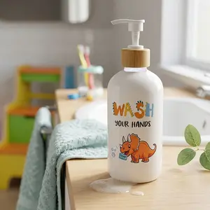 Bathroom Soap Dispenser, Dinosaur Plastic Dish Soap Dispenser with Pump for Kitchen, Wash Your Hands Toddler Bathroom Countertop Handsoap Refillable Container
