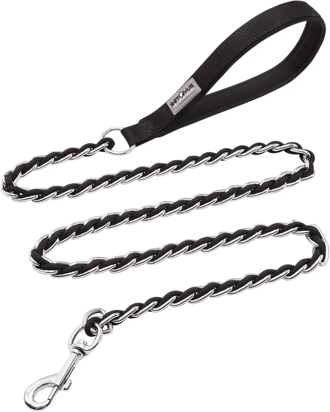 Chain Dog Leash Chew Proof Metal Leash for Medium Large Dogs, Chain Link Dog Anti Chew .FT / FT Strong Anti Bite Comfortable Soft Padded Handle (Black, FT(-lb)