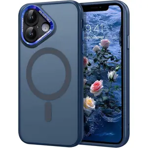 Phone Case for iPhone 16 Plus Camera Protection, Drop Protection Compatible with MagSafe Translucent Matte Shockproof Anti-Fingerprint Strong Magnetic Sturdy Cover case for iphone 16 Plus -Blue Blank  Orange