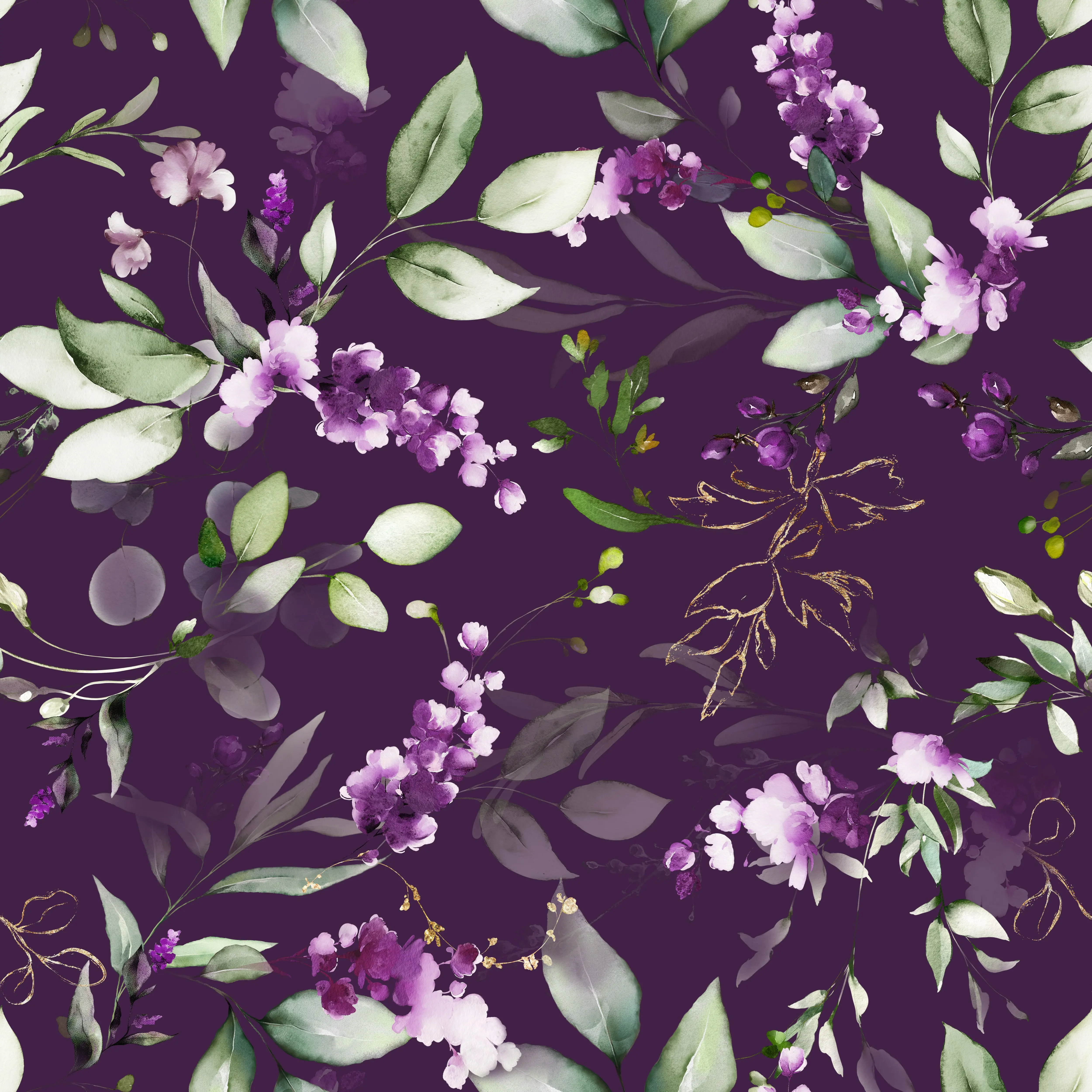 Lilac Floral on Purple – 100% Quilting Cotton Fabric by the Yard