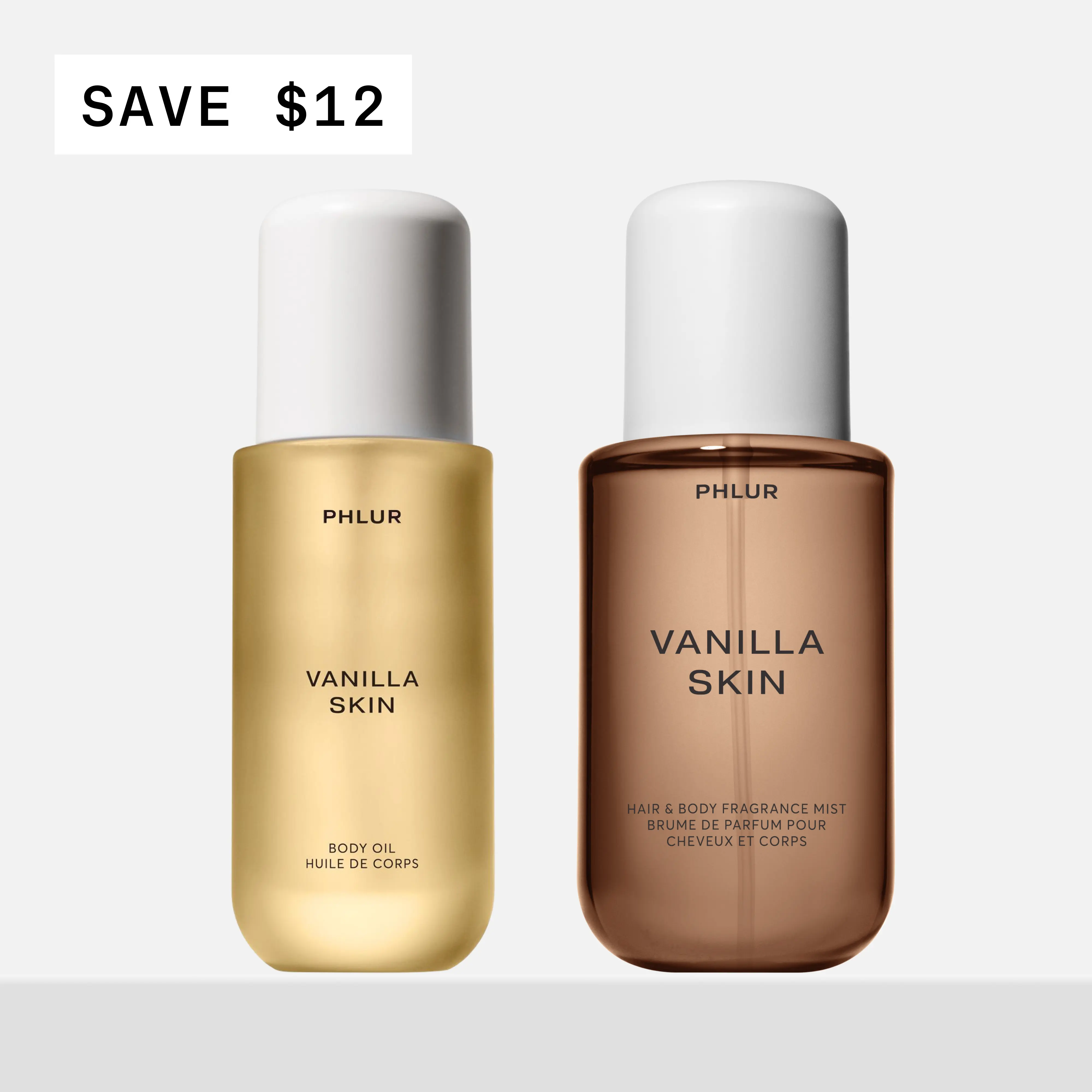 PHLUR Vanilla Skin Body Duo - Body Mist + Body Oil Set with Vanilla, Pink Pepper & Sandalwood (8 fl oz + 4 fl oz)