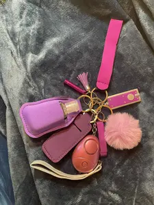 Safety Key Chain Set Purple, Fashionable Keychain & Phone Chain & Wristband, Trendy Exquisite Accessories for Women