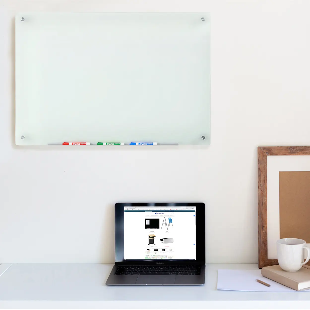 Audio-Visual Direct Frosted Glass Dry-Erase Board Set Includes Hardware & Marker Tray (Non-Magnetic)