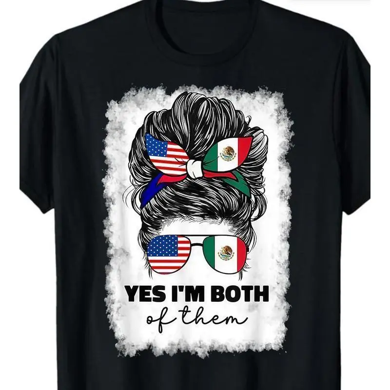 100% Cotton Half Mexican Half American T-Shirt, Mexico USA Flag Graphic Tee for Women , Proud Bilingual Cultural Heritage Shirt, Unisex Crewneck Short Sleeve, Soft Comfortable Casual Streetwear Top, Patriotic Identity Outfit, TikTok Search Friend