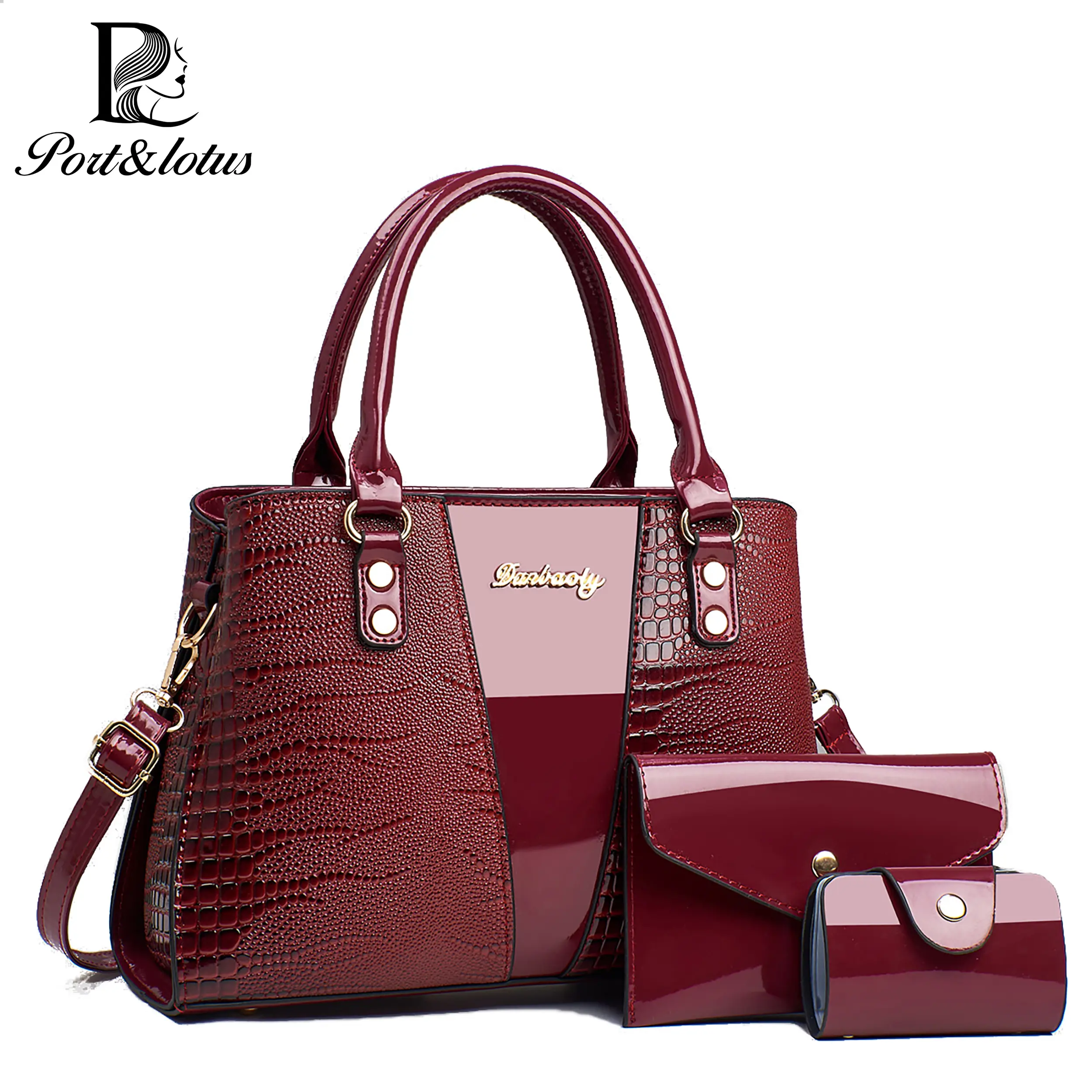 Port&Lotus Crocodile-Embossed Handbag 3-Piece Set for Women, Chic Top Handle Satchel with Matching Wallet & Card Holder, Spacious Crossbody Shoulder Bag for Work Travel, Crossbody Bags For Women, Bags For Women