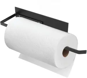 Magnetic Paper Towel Holder for Fridge - Heavy Duty Carbon Steel Wall Mount Organizer for Paper Towels Rolls, Space Saving Design, No Drilling Required, Strong Magnet, Matte Black Finish