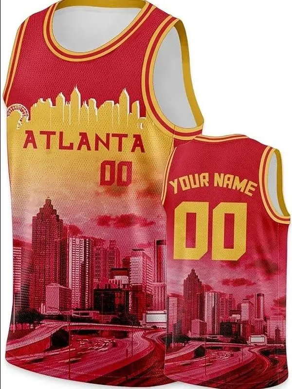 Custom Basketball Jersey Atl4nta City Night Skyline Shirt - Add Your Name and Number - Team Uniform Gift for Men Women Youth