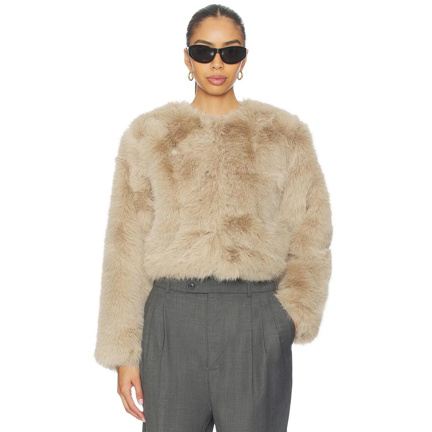 BLANKNYC Crop Faux Fur Coat in Prime Asset