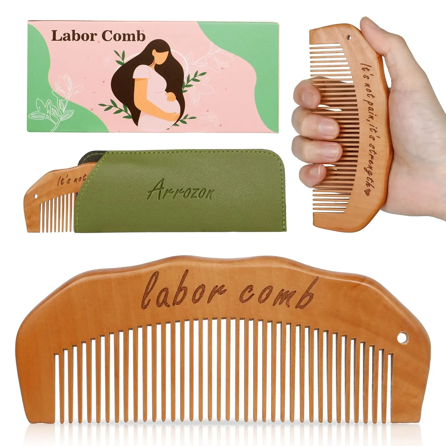 Birth Comb for Labor & Delivery, Wooden Labor Comb for Pain Relief, Pregnancy Hospital Bag Essential for Moms Arrozon