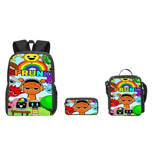 Cute Sprunki Backpack, All Game Characters Rainbow Collage School Bag, Colorful Cartoon Travel Backpack For Boys & Girls, Fan Gift