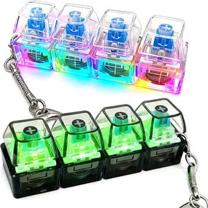 Glowing Keyboard Fidget Toy, 4-In-1 Decompression Button Keychain, Stress Relief Finger Clicker, Transparent Color/