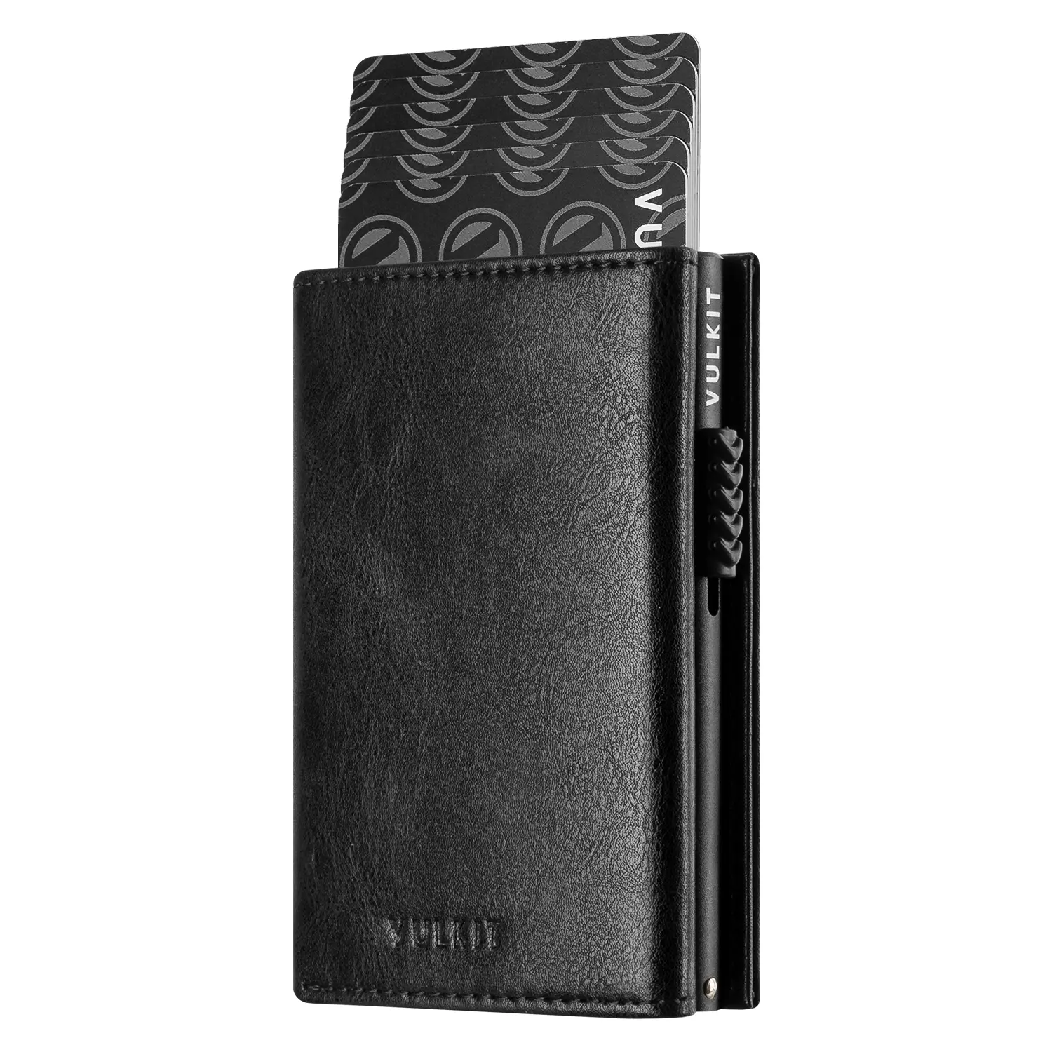 VULKIT Men's Minimalist Leather & Aluminum Wallet, Business Style Pop-Up Card Holder with Coin Pocket, RFID Shielded Slim Design for 1-12 Cards, Business Style Wallet, Rfid Shielded Wallet