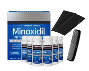 Kirkland Minoxidil 5% for Men, Topical Solution Extra Strength Hair Regrowth Treatment, 6 Months Supply, Total 12 Fl Oz, Dropper Applicator, Exclusive 2 MicroFiber Cleaning Cloths and Comb Included