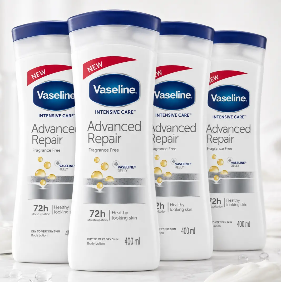 Vaseline Intensive Care Advanced Repair Body Lotion, Fragrance-Free Daily Moisturizer to Restore Dry & Sensitive Skin, 72-Hour Hydration, 400ml / 13.5oz Multipack, Body Care, Gentle