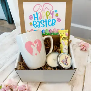 Happy Easter Hug Gift Box Set – Adorable Springtime Bunny Mug, Hot Chocolate, Present Care Box | Hot Cocoa & Marshmallows Surprise, Gift for all ages