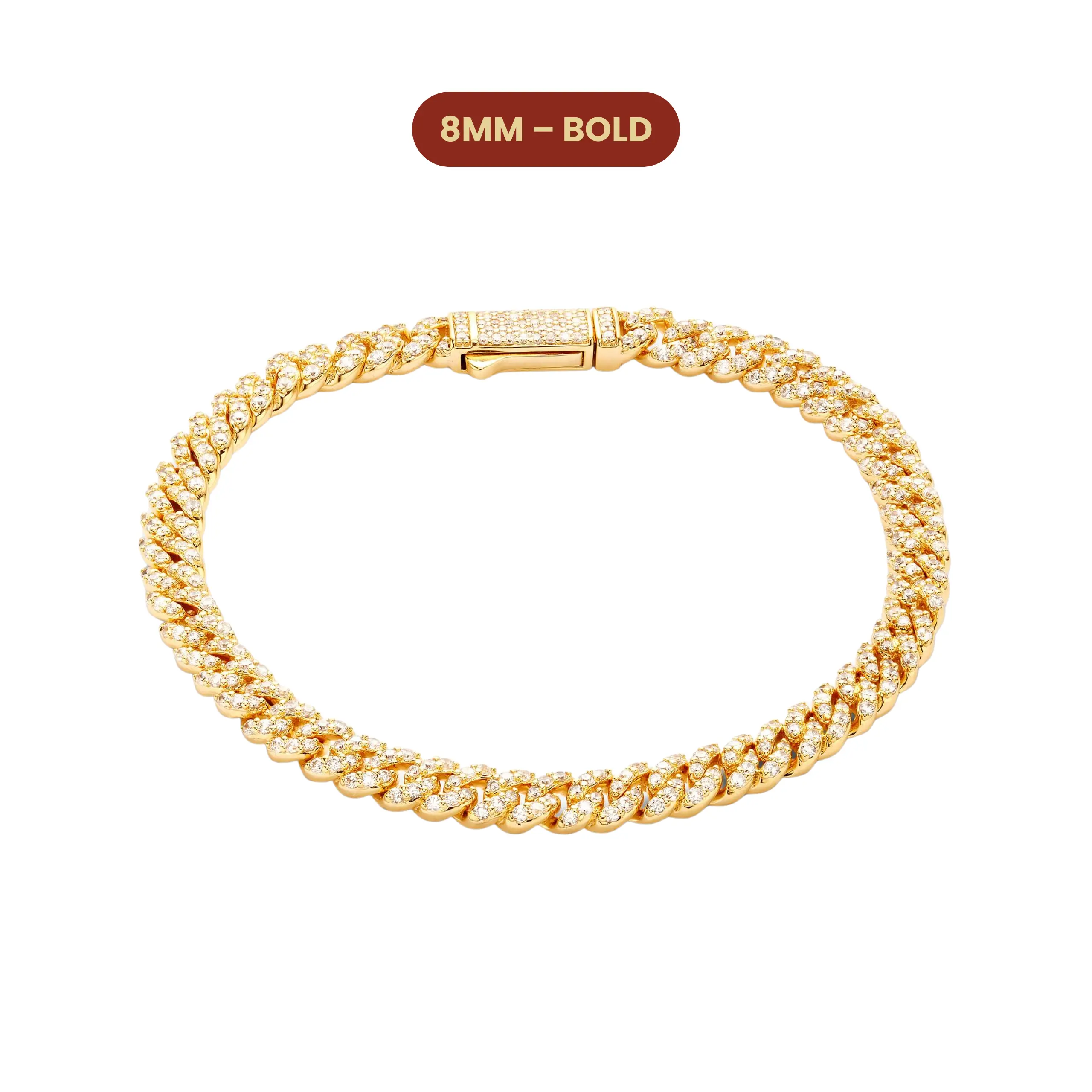 JAXXON Women's Iced Out Cuban Link Bracelet 5mm - Gold - Box Clasp