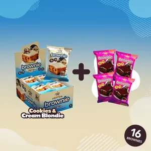 Cookie & Cream Blondie Prime Bites Protein Brownies - 12 Pack + 4 Free Chocolate Glazed Donut | High Protein Snack