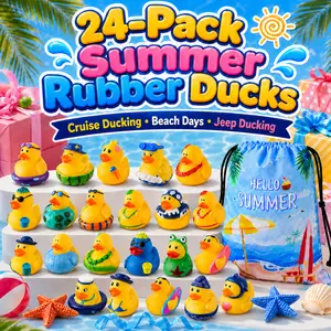 24 Pack Rubber Ducks for Cruise Ship Ducking – Beach Ducks for Jeeps, Bulk Summer Floating Ducks with Mesh Bag, Bath & Pool Toys for Kids, Party Favors, Birthday Gifts, Classroom Rewards & Carnival Prizes
